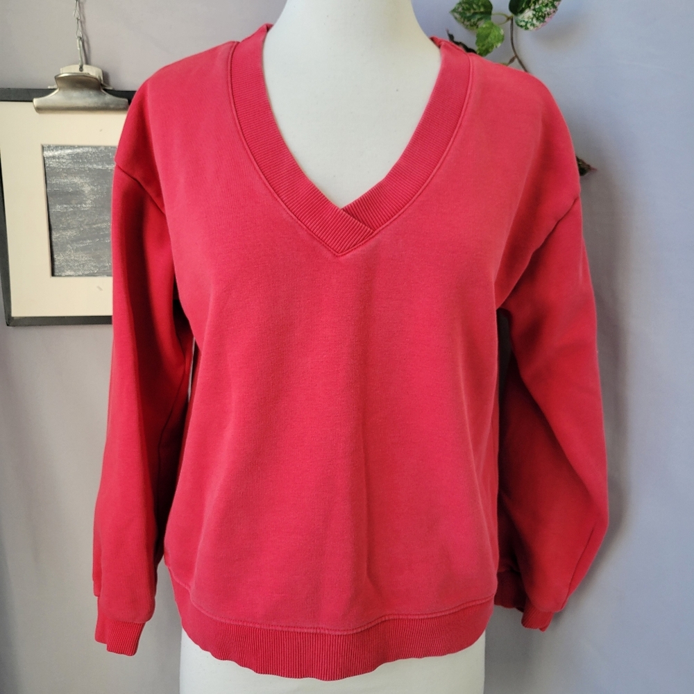 Pact Organic Cotton Calla Courtside V-Neck Pullover Sweatshirt Red S